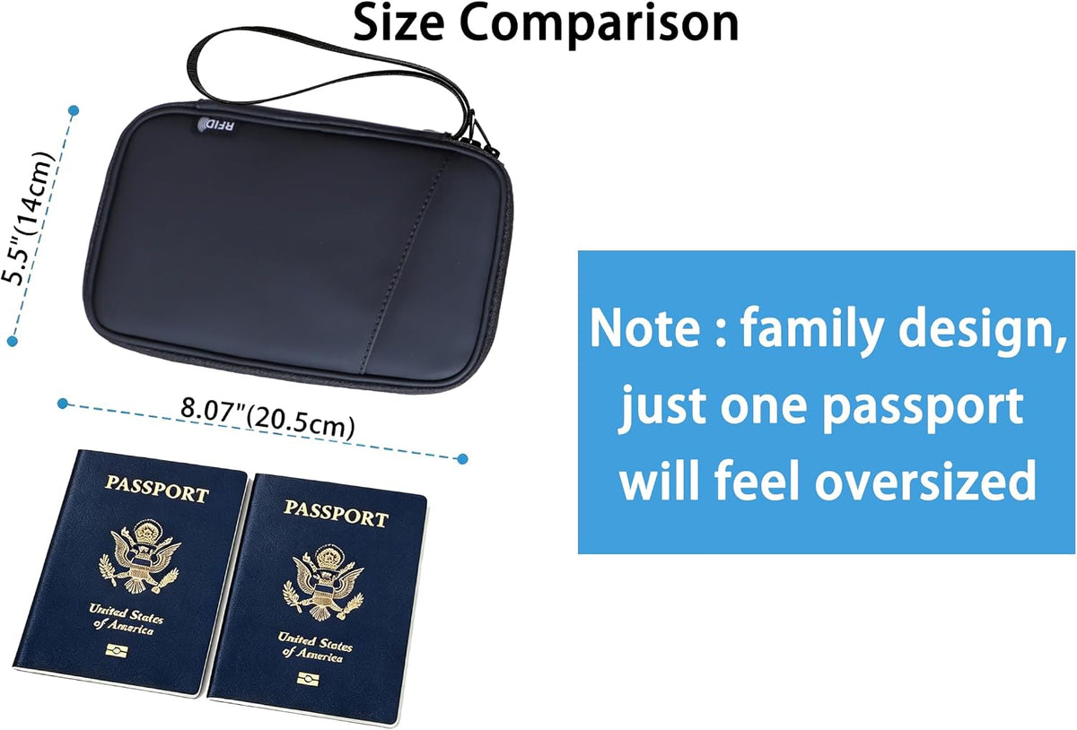 Lagre Family Passport Holder for 4, Solid Black