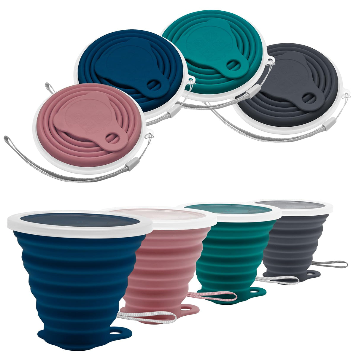 Litoexpe 2 Pack Silica gel Collapsible Travel Cup 270ml, Grey & Green