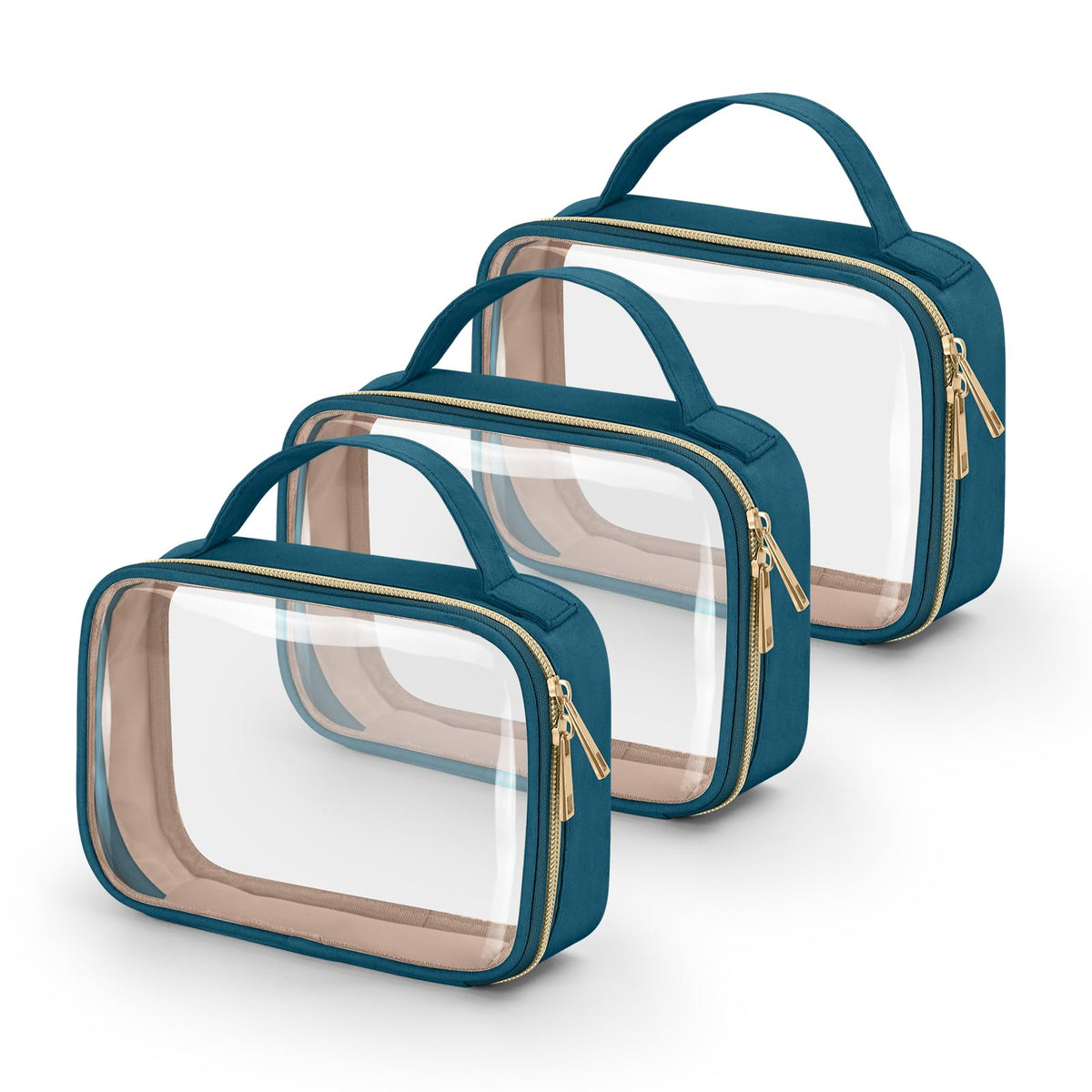 Wedama TSA Approved Toiletry Bag, 3 Pack Clear Makeup Bags with Handles, Quart Size Clear Toiletry Bags, PVC Cosmetic Bags for Women and Men, Carry on Airport Airline Compliant Bag, Black