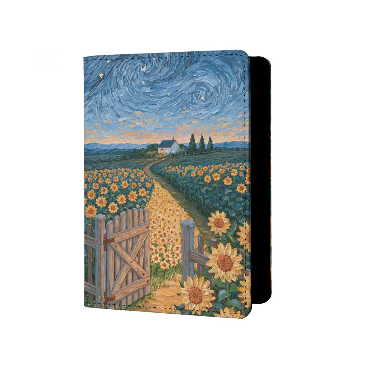 Oil Painting Floral Passport Holder for Travel Leather Womens Sunflower Passport Cover with Credit Card Slots Yellow Red Brown Onesize
