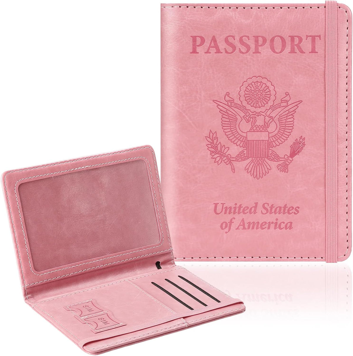 Passport Holder for Travel, RFID Blocking Passport Cover with Pen Holder Leather Passport Wallet Case Travel Must Haves Accessories Passport Book Card Holder for Family Travel Essentials Gifts, Pink