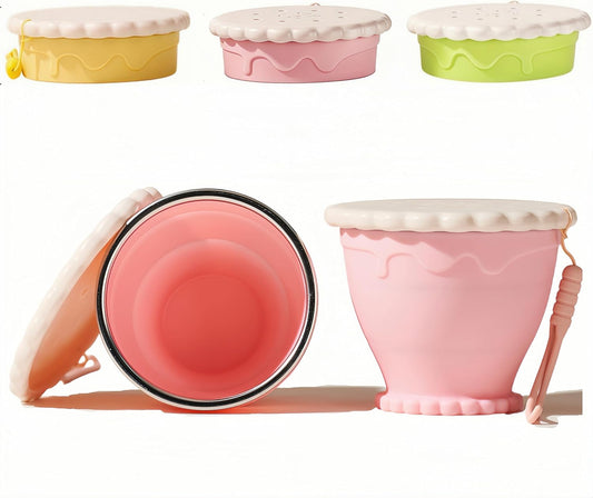 Silicone Collapsible Travel Cup with Straw (8.6oz/255ml) - Folding Camping Cup with Lids - Sakura Pink