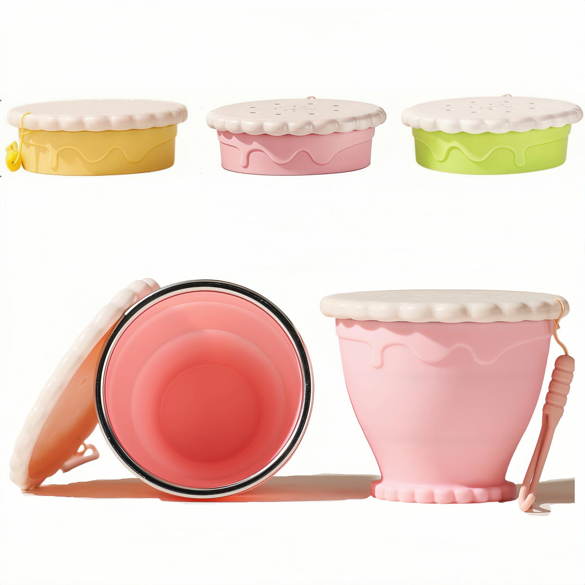 Silicone Collapsible Travel Cup with Straw (8.6oz/255ml) - Folding Camping Cup with Lids - Sakura Pink