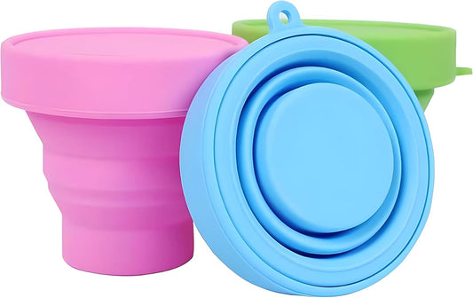Folding Silicone Cup Set, 3-Pack Travel Camping Cups with Lid
