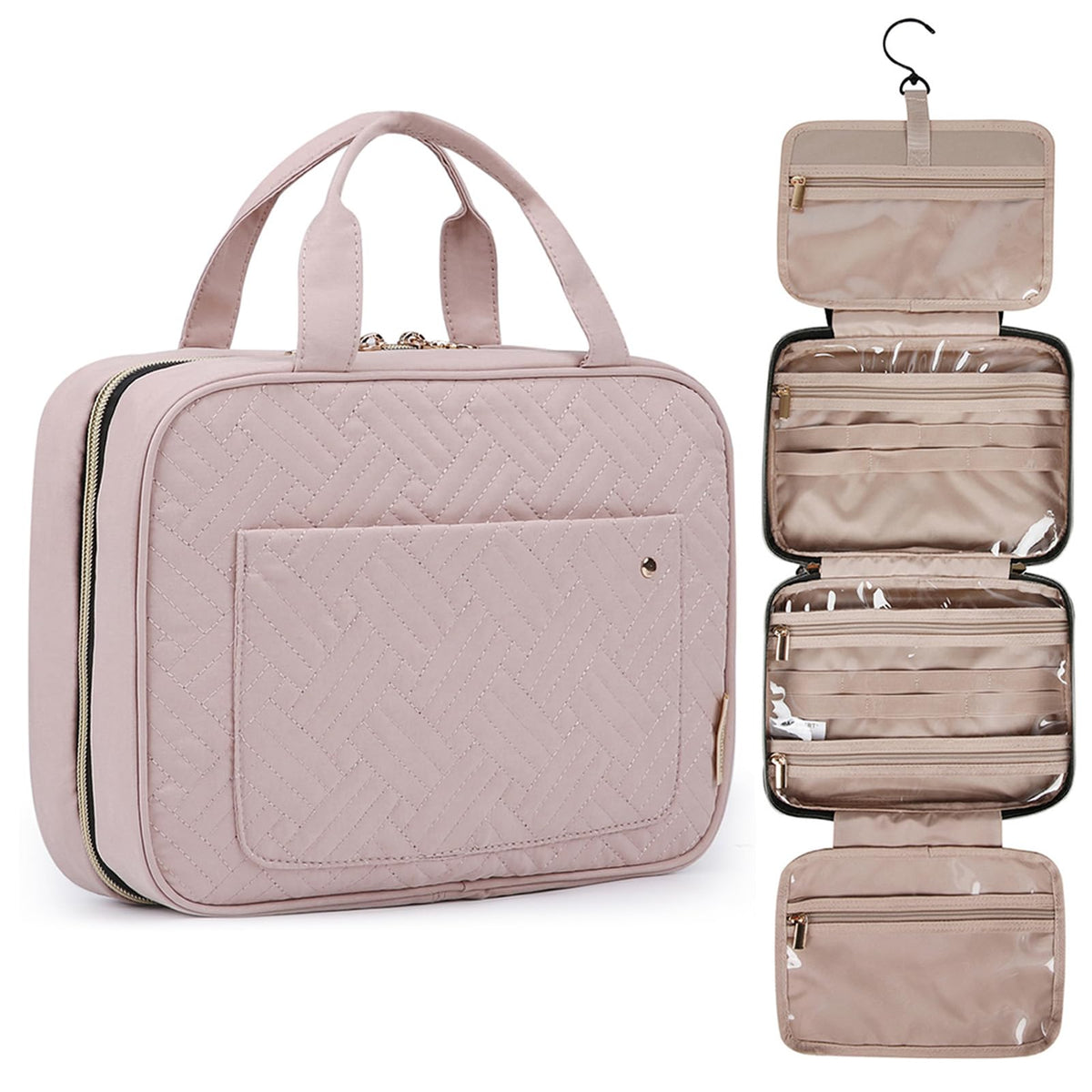 BAGSMART Toiletry Bag Travel Bag with Hanging Hook, Water-resistant Makeup Cosmetic Bag Travel Organizer for Accessories, Shampoo, Full Sized Container, Toiletries (Medium-Grey)