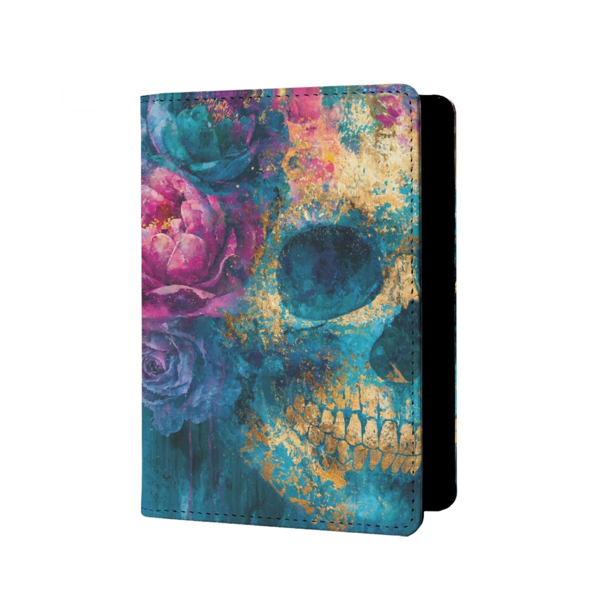 Womens Skull Print Passport Cover Leather Floral Passport Holder Protector with Credit Card Slots Passport Holder for Travel Blue Green Purple Onesize