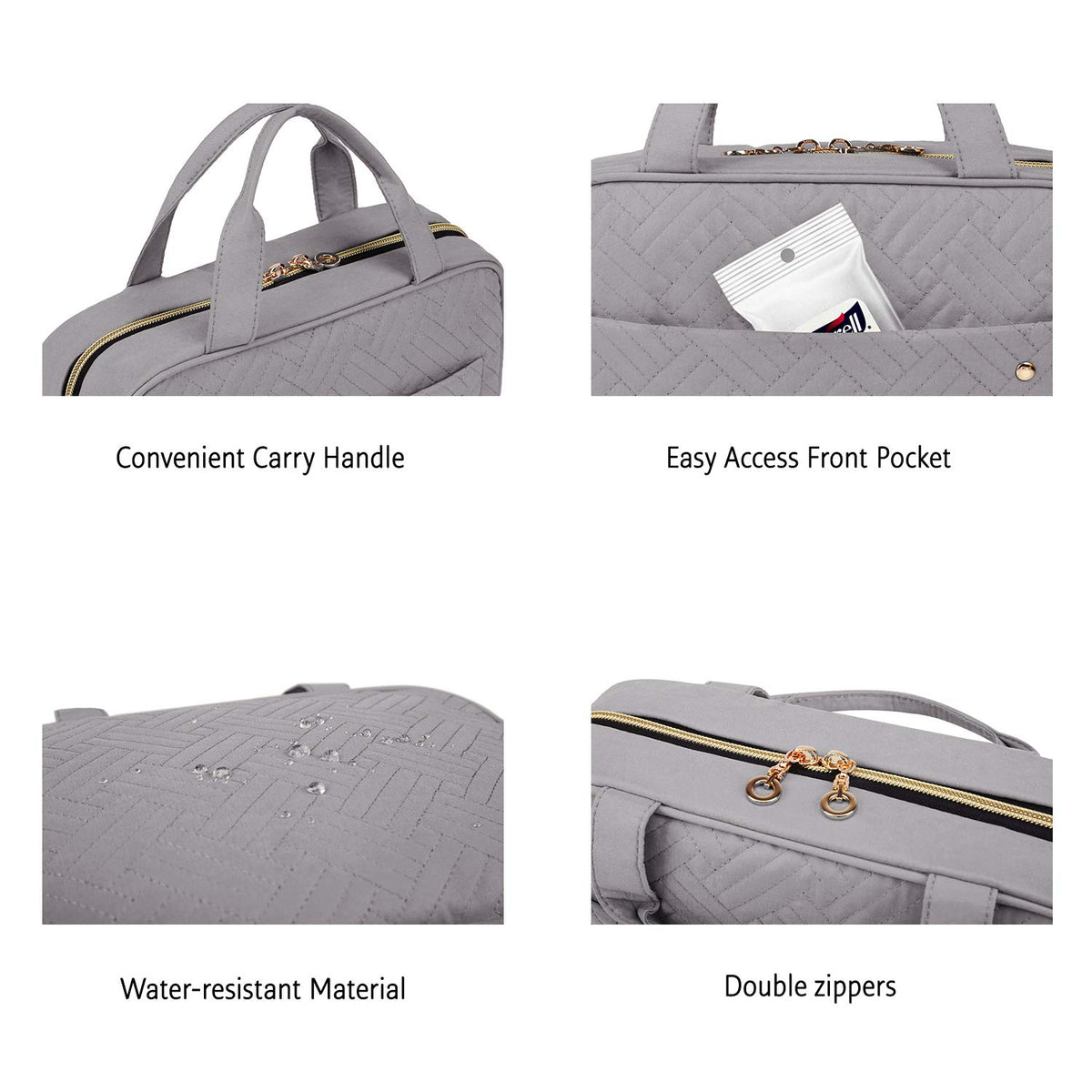 BAGSMART Toiletry Bag Travel Bag with Hanging Hook, Water-resistant Makeup Cosmetic Bag Travel Organizer for Accessories, Shampoo, Full Sized Container, Toiletries (Medium-Grey)