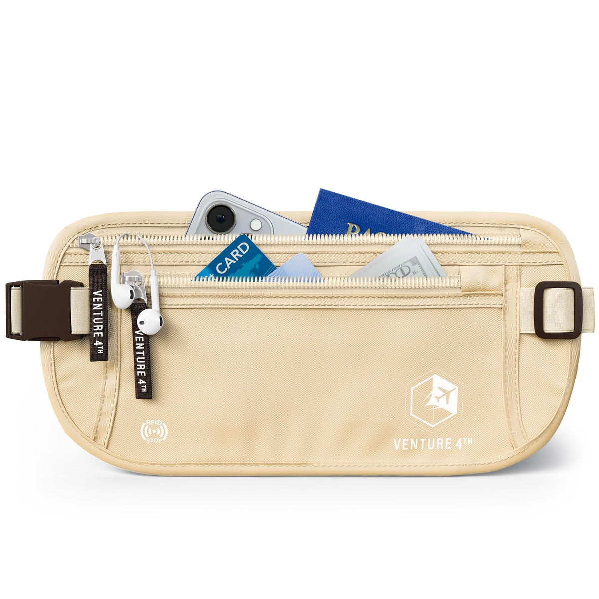 VENTURE 4TH Travel Money Belt, RFID Blocking Passport Holder - Black