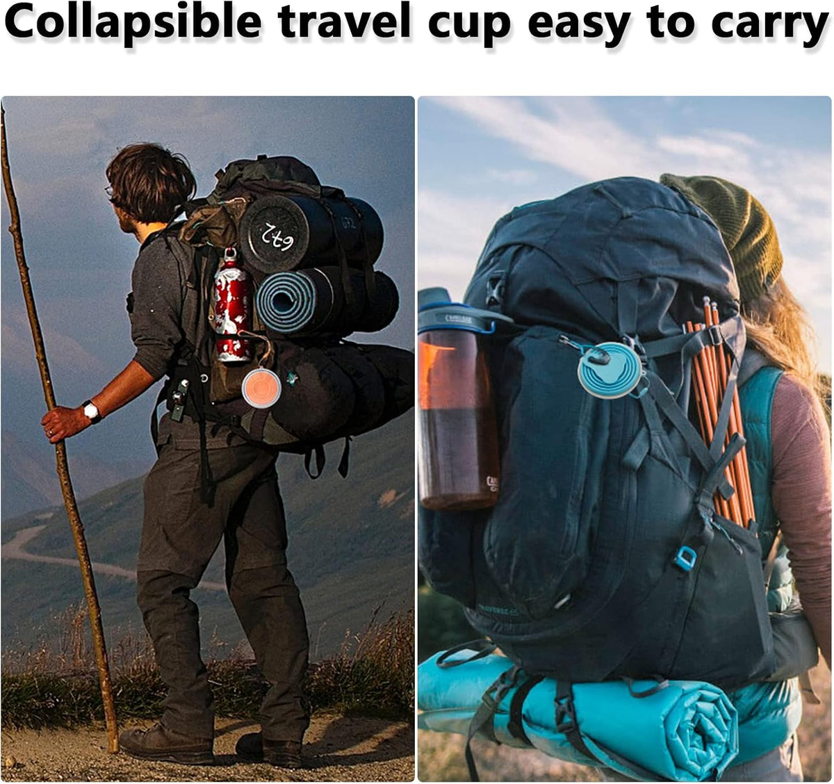 Litoexpe 2 Pack Silica gel Collapsible Travel Cup 270ml, Grey & Blue
