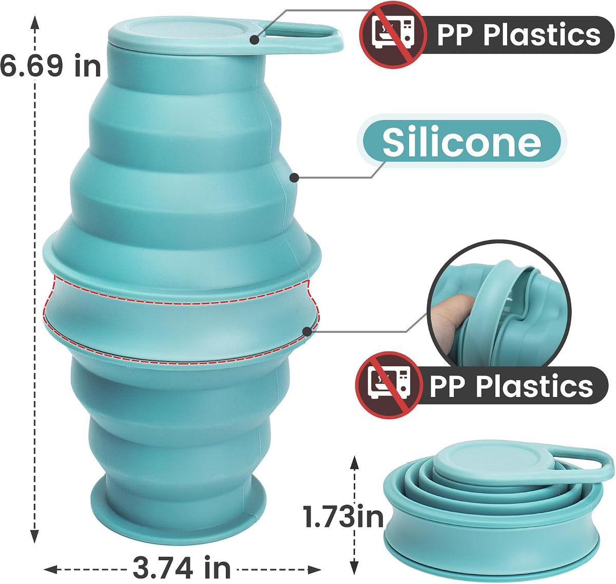 Collapsible Water Bottles 2 Pack 17 oz Silicone Foldable Travel