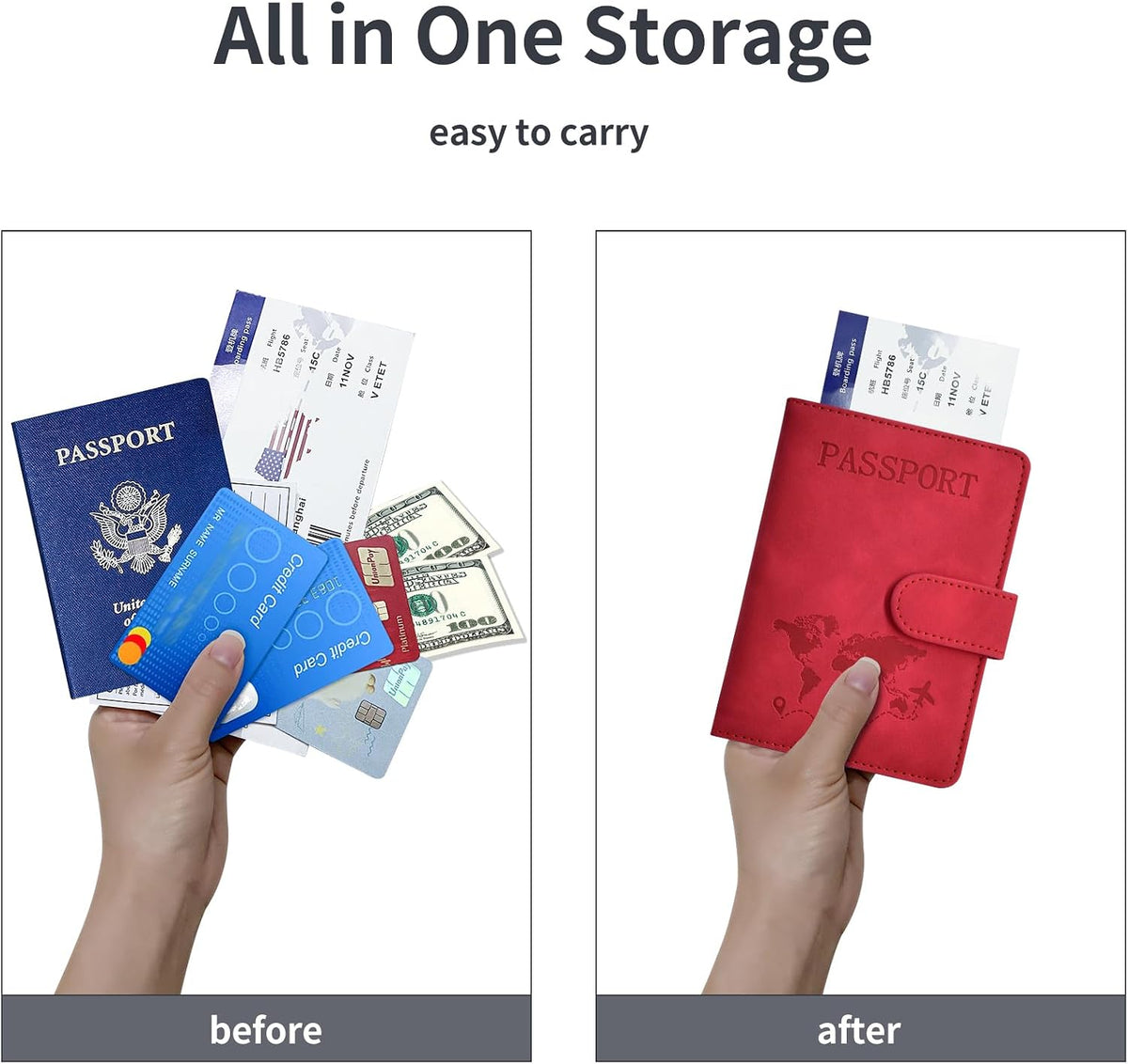 Passport Holder, Leather Travel Wallet RFID Blocking Card Cases Cover