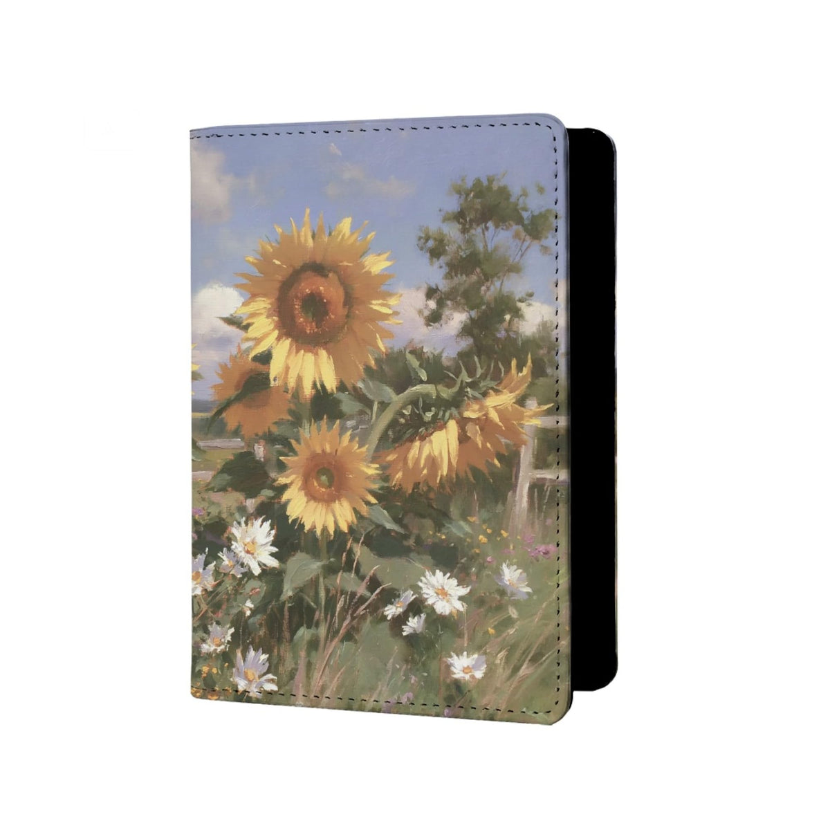 Oil Painting Floral Passport Holder for Travel Leather Womens Sunflower Passport Cover with Credit Card Slots Yellow Red Brown Onesize