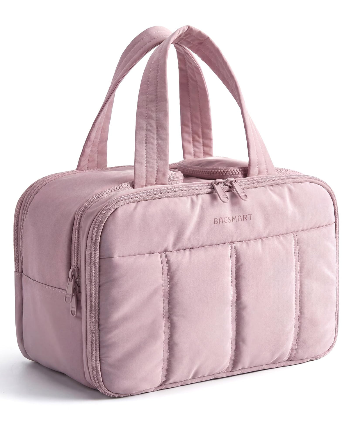 BAGSMART Travel Toiletry Bag, Puffy Large Toiletry Bag for Women, Lightweight Cosmetic Makeup Bag Organizer with Handle for Traveling, Accessories, Essentials, Toiletries （Dark Pink