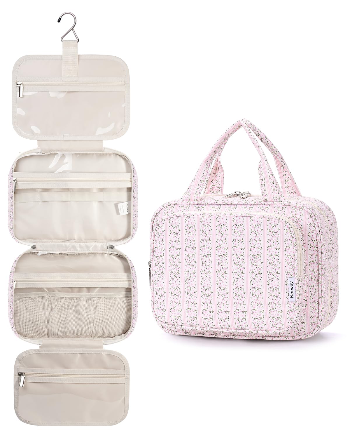 Narwey Hanging Toiletry Bag for Women, Travel Makeup Cosmetic Organizer Bag
