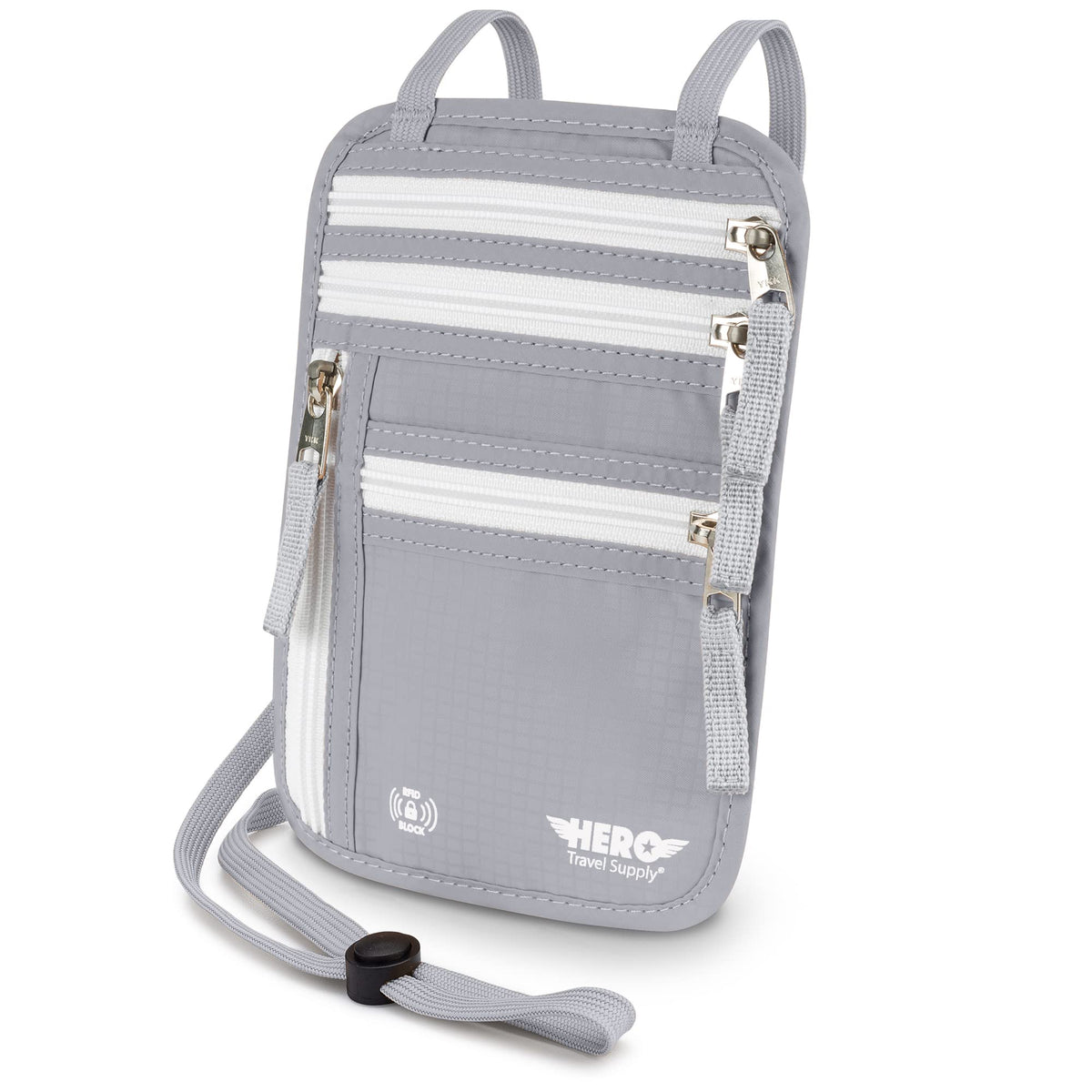 HERO Neck Wallet - RFID Blocking Passport Holder, Easy to Conceal Travel Pouch (Army Grey)