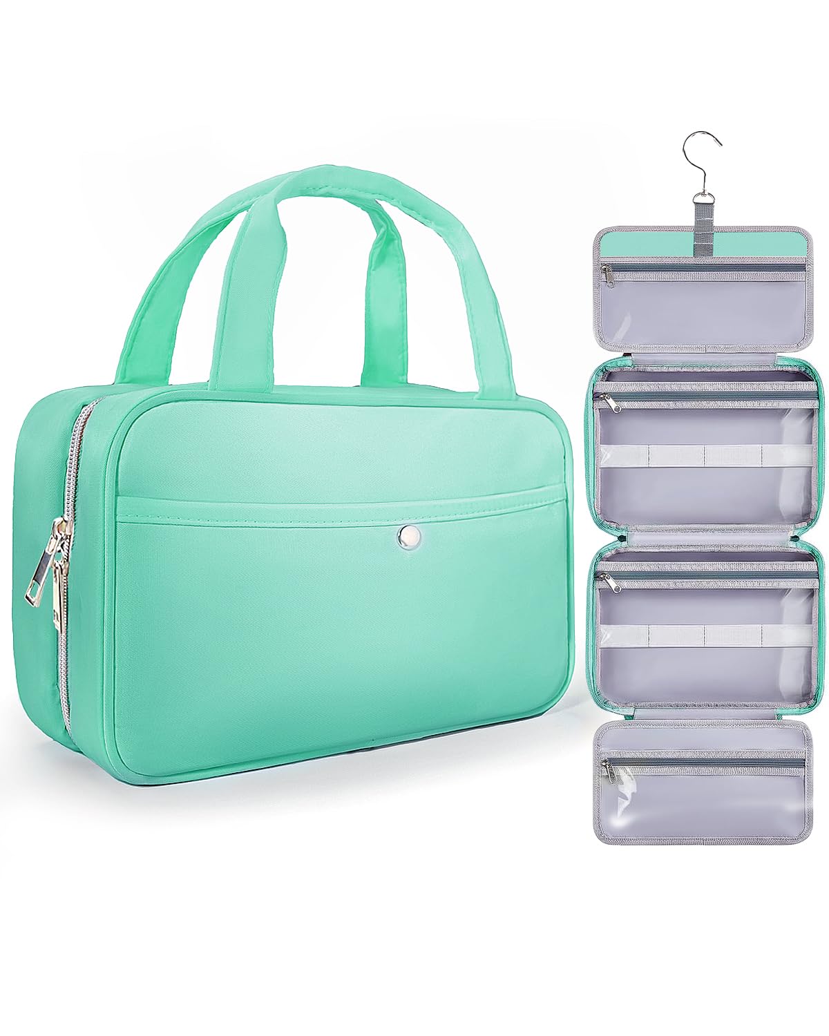 Travel Hanging Toiletry Bag for Women - Waterproof Cosmetic Organizer with Clear Window, Lightweight Bathroom Bags for Essentials, Makeup, Shampoo, Toiletries Pink, Medium