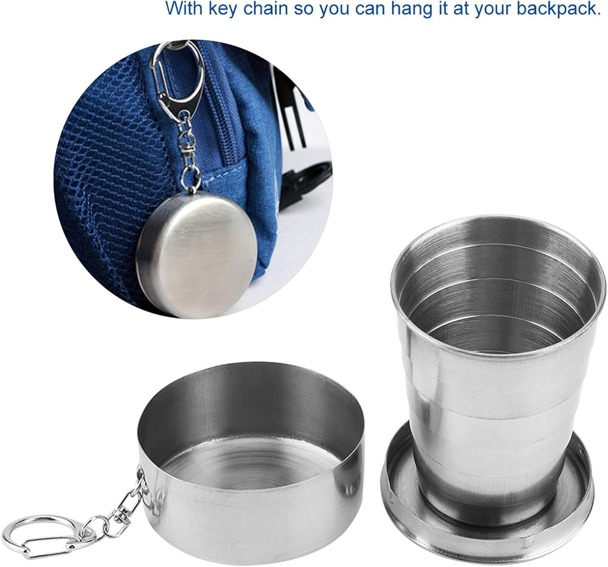 Stainless Steel Collapsible Cup, Camping Folding Cup Retractable Travel Mug with Lid Keychain Portable Drinking Outdoor Demountable Stackable Expandable Protective Cap for Hiking Picnic Coffee(S)