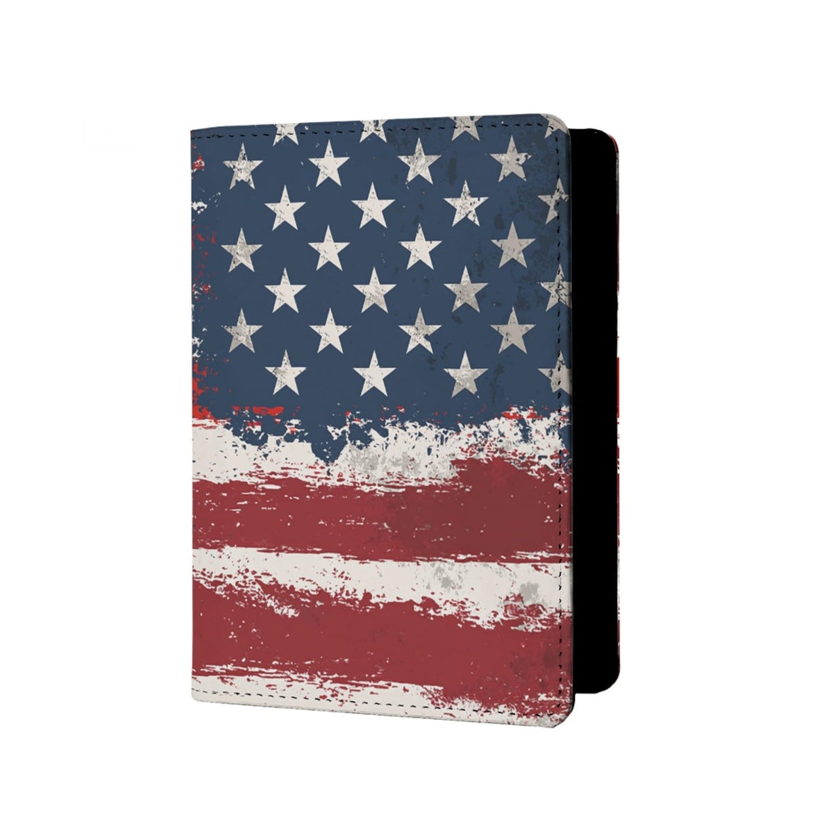 Mens Distressed USA Flag Passport Holder for Travel Womens American Flag Passport Cover Protector with Credit Card Slots Black Brown Orange Onesize