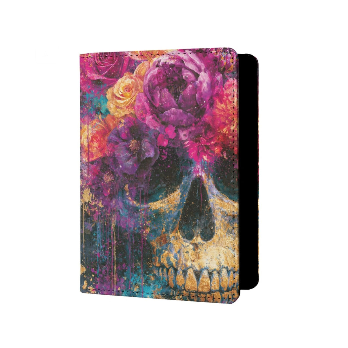 Womens Skull Print Passport Cover Leather Floral Passport Holder Protector with Credit Card Slots Passport Holder for Travel Blue Green Purple Onesize