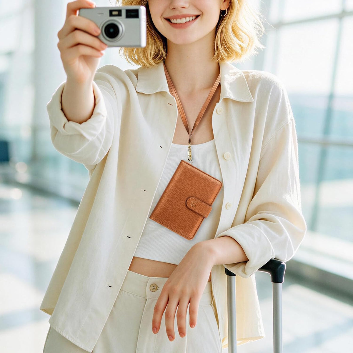 Passport Holder for Travel, Passport Wallet with Neck Strap RFID Blocking, Passport Book Cover Case with Card Slots, Travel Gifts for Women Men
