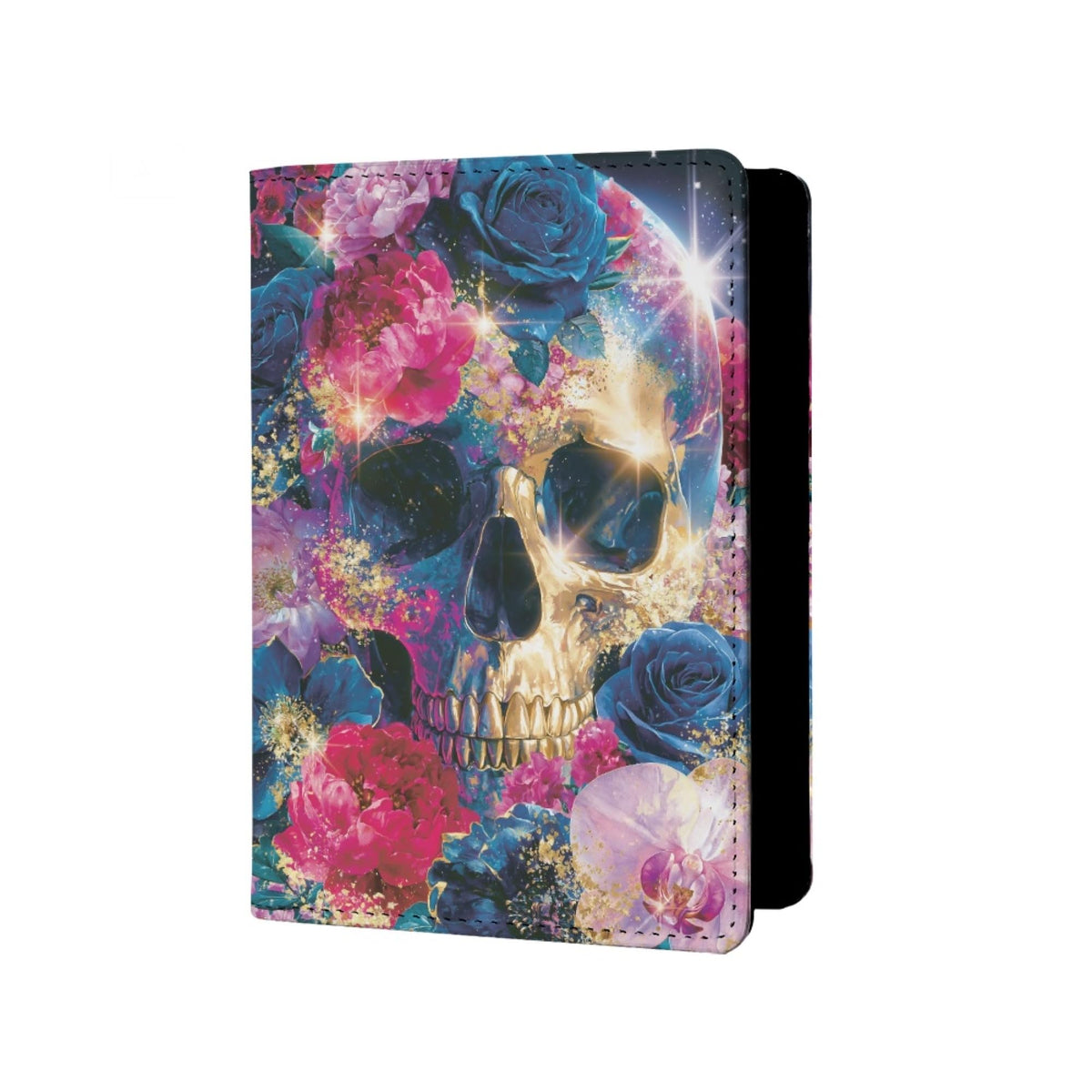 Womens Skull Print Passport Cover Leather Floral Passport Holder Protector with Credit Card Slots Passport Holder for Travel Blue Green Purple Onesize