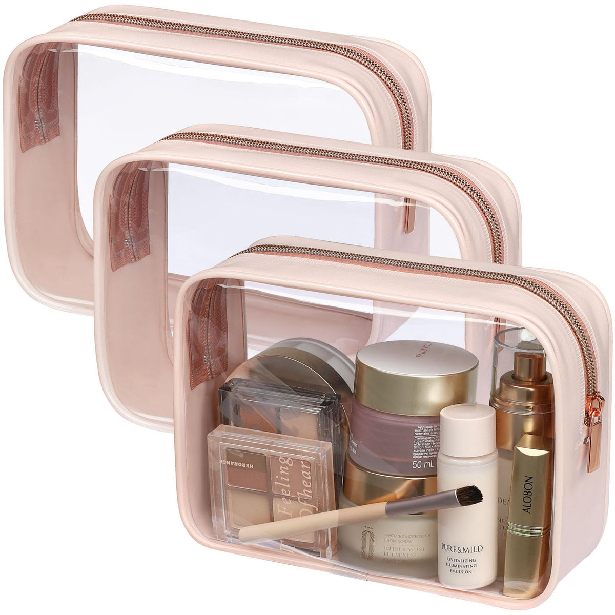 PACKISM TSA Approved Toiletry Bag - Clear Makeup Bag for Travel, Rose Pink