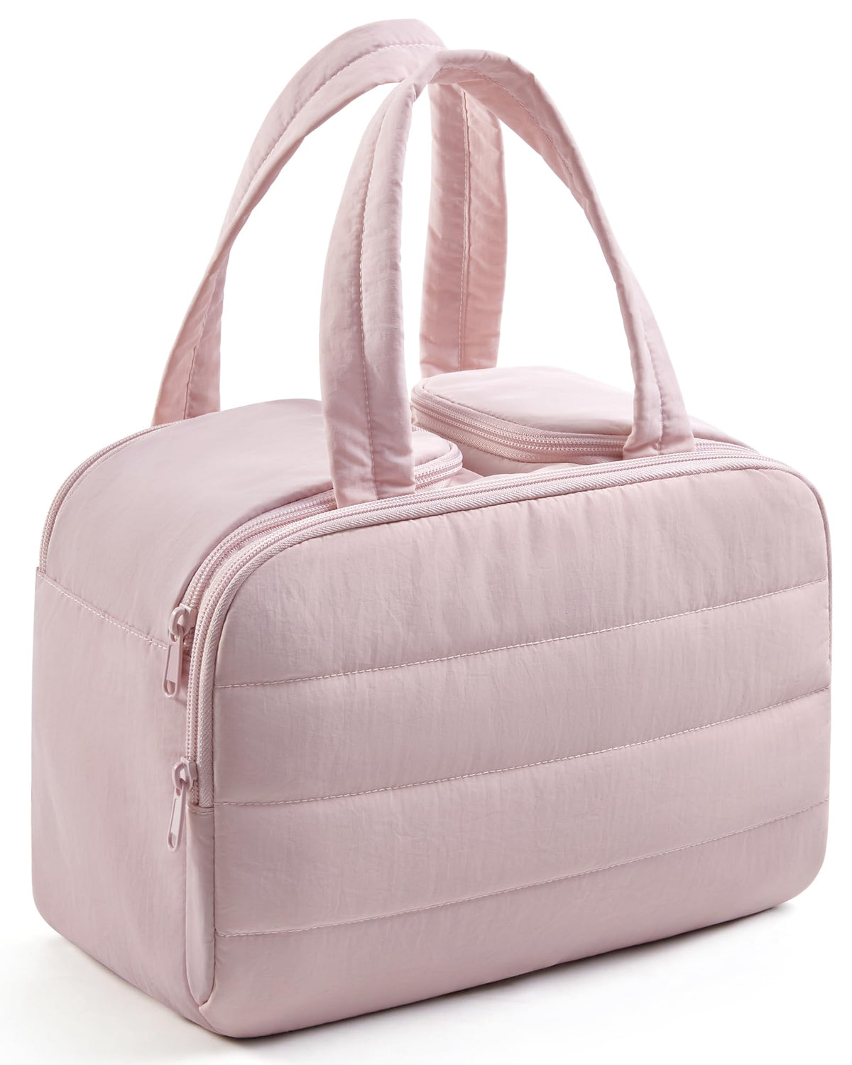 LIGHT FLIGHT Travel Toiletry Bag, Quilted Travel Makeup Cosmetic Bag Organizer, Toiletry Bags for Traveling Women, Make up Bag with Handle, Dark Pink