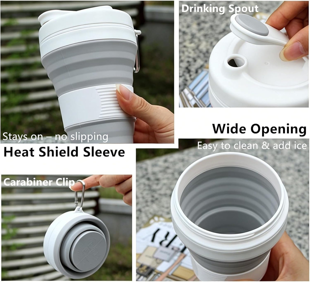 IYYI Collapsible Travel Cup, Silicone Coffee Cup with Lid, 20.3 oz Travel Coffee Mug with Straw, Folding Cup for Hiking Camping Office - Dishwasher Safe (Khaki)