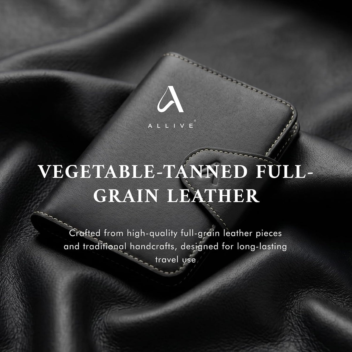 ALLIVE RFID Passport Holder, Genuine Leather Travel Wallet with AirTag Slot