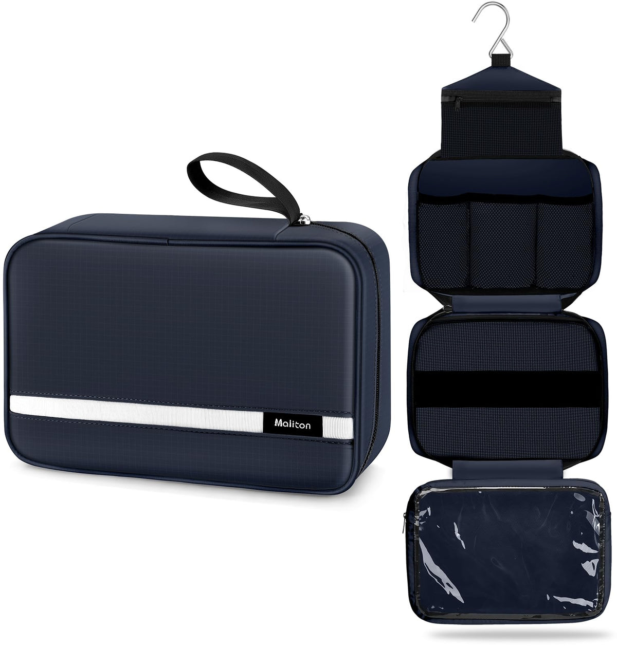 Maliton Toiletry Bag for Men & Women Travel Toiletry Bag Hanging Toiletry Bag Hygiene Bag with 4 Compartments Waterproof Bathroom Shower Bag for Traveling(Black)