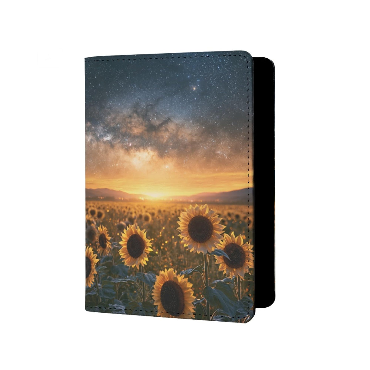 Oil Painting Floral Passport Holder for Travel Leather Womens Sunflower Passport Cover with Credit Card Slots Yellow Red Brown Onesize