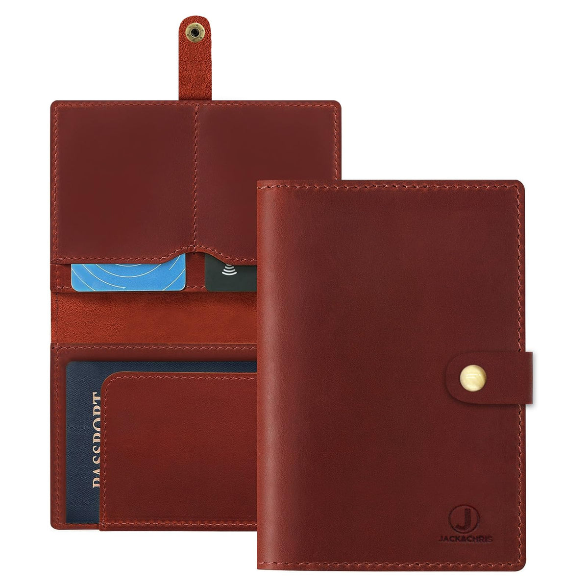 Jack&Chris Leather Passport Holder, Handmade Passport cover, Travel Wallet Cover Case for Men and Women, Leather Travel Documents Organizer Protector, JC107