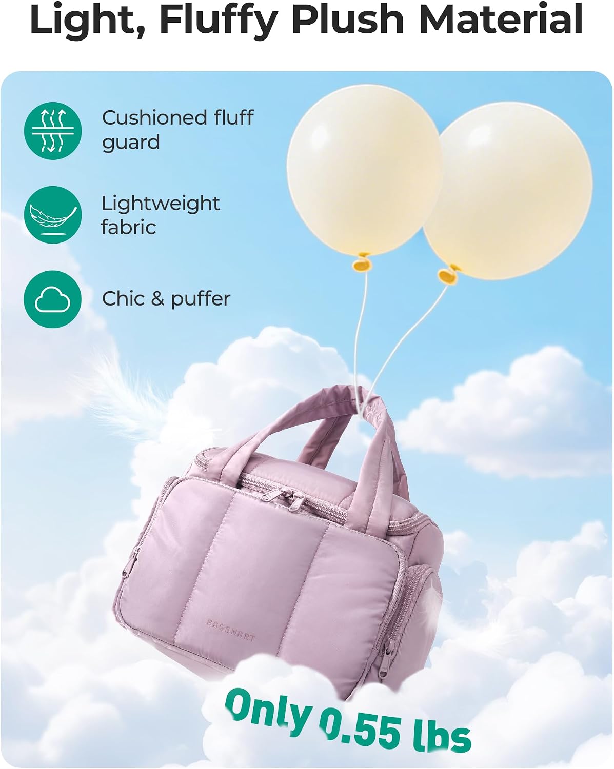 BAGSMART Toiletry Bag for Women with Dual-Padded Handles, Puffy Lightweight Makeup Bag for Makeup Accessories, Brushes Set, Travel-Sized Container, Camel