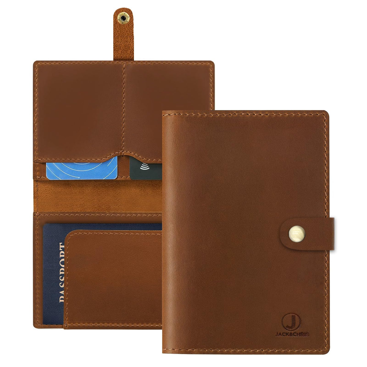 Jack&Chris Leather Passport Holder, Handmade Passport cover, Travel Wallet Cover Case for Men and Women, Leather Travel Documents Organizer Protector, JC107