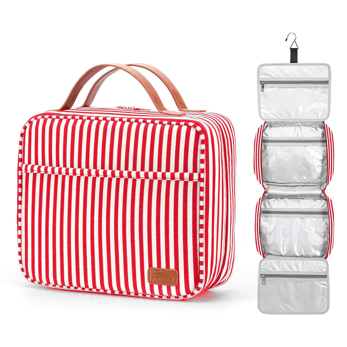 Bosidu Hanging Travel Toiletry Bag,Large Capacity Cosmetic Travel Toiletry Organizer for Women with 4 Compartments & 1 Sturdy Hook,Perfect for Travel/Daily Use/Christmas