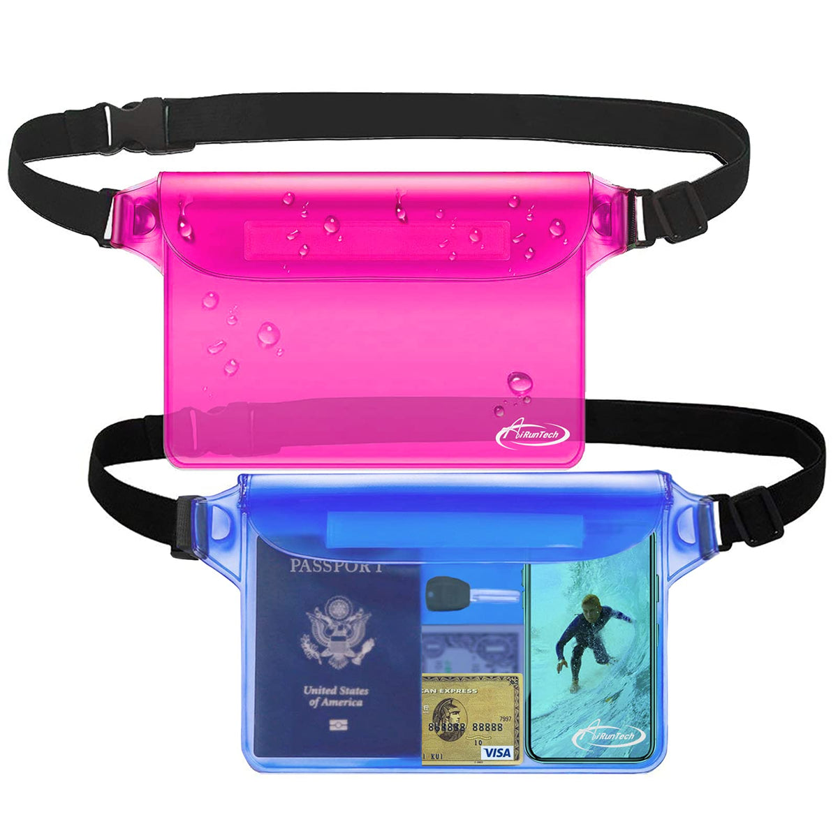 AiRunTech Waterproof Fanny Pack,Phone Pouch Dry Bag for Passport Wallet Purse,Floating Waterproof Bags for Travel Beach Swimming Kayaking Boating Cruise Accessories