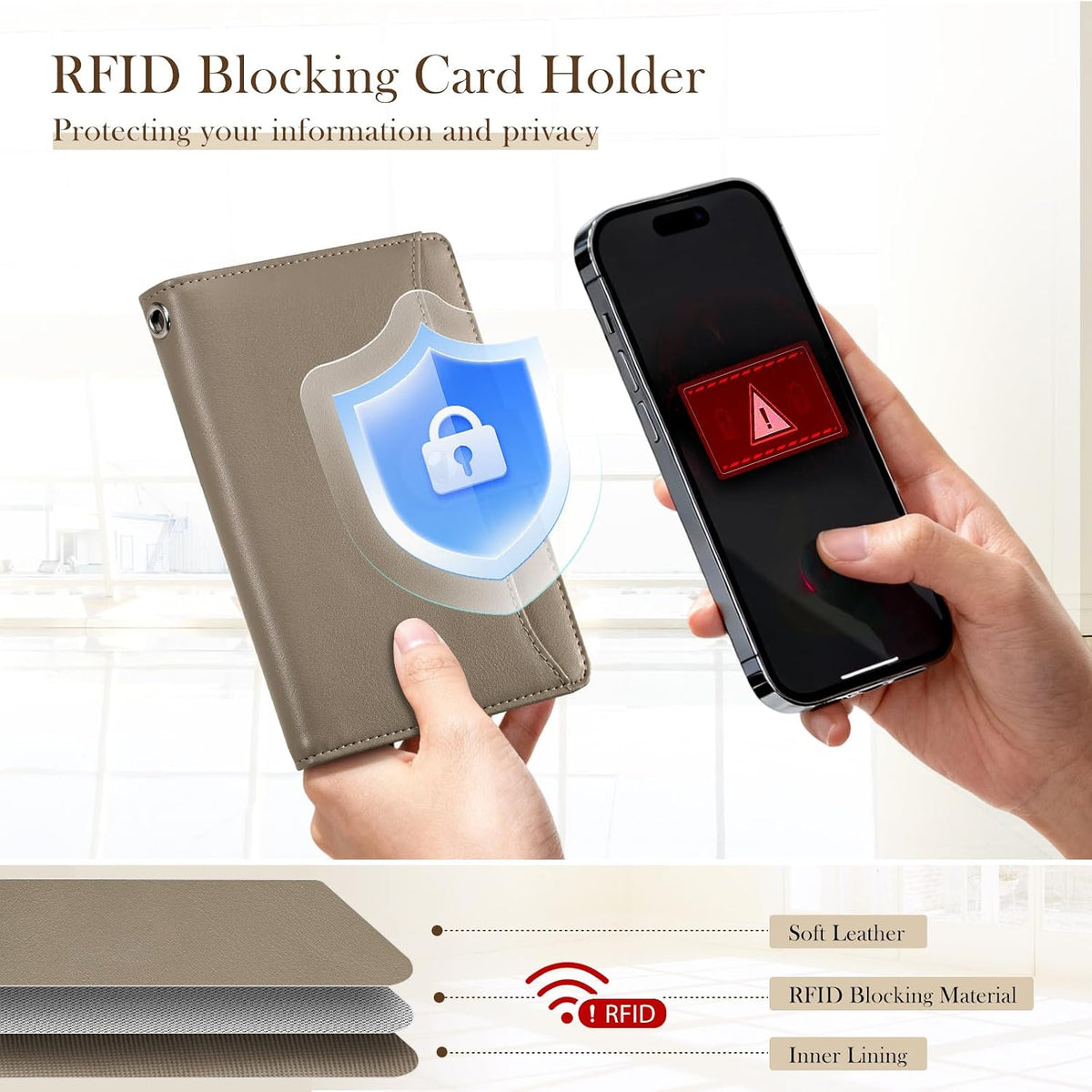 Dadanism RFID Blocking Passport Holder Travel Wallet for Women, Khaki Brown