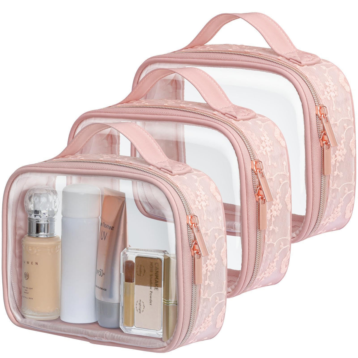 PACKISM TSA Approved Toiletry Bag - Clear Makeup Bag for Travel, Rose Pink