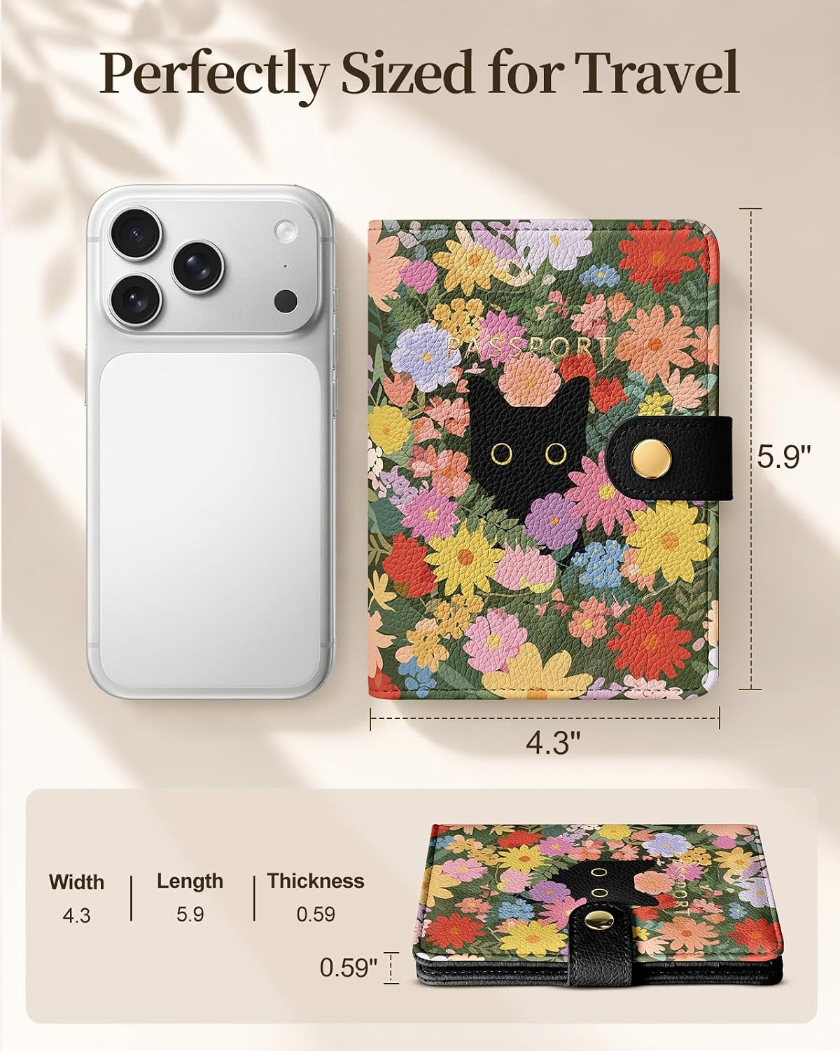 Slohif RFID Blocking Passport Holder with Hidden Tracker Slot Playful Cat