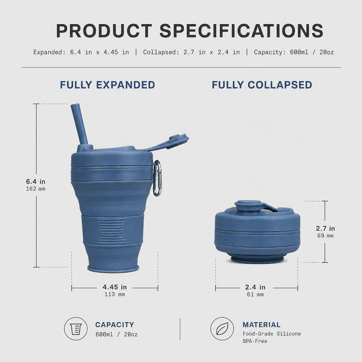20oz Collapsible Cup with Lid Portable Collapsible Coffee Cup BPA-Free Collapsible Cups for Traveling Camping Hiking Picnic