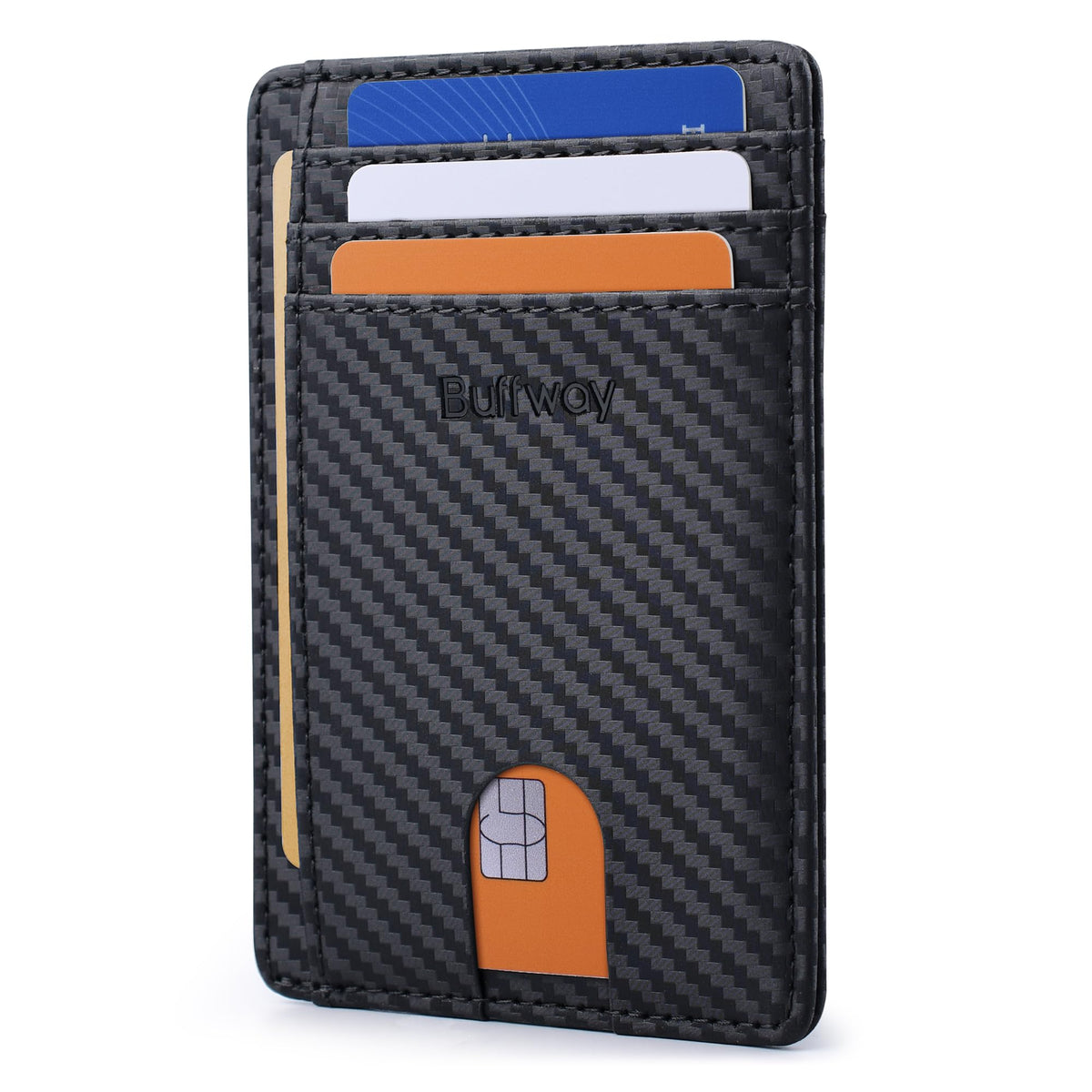 Buffway Slim Minimalist Front Pocket RFID Blocking Leather Wallets for Men and Women - Cross Black