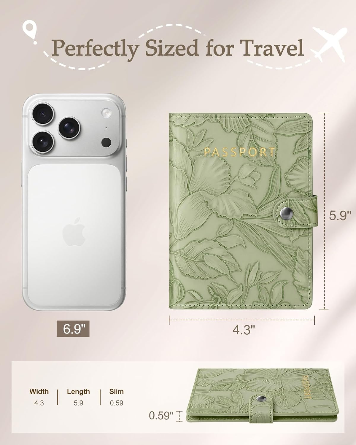 Slohif Elegant RFID Passport Holder for Travel with AirTag Sage Green