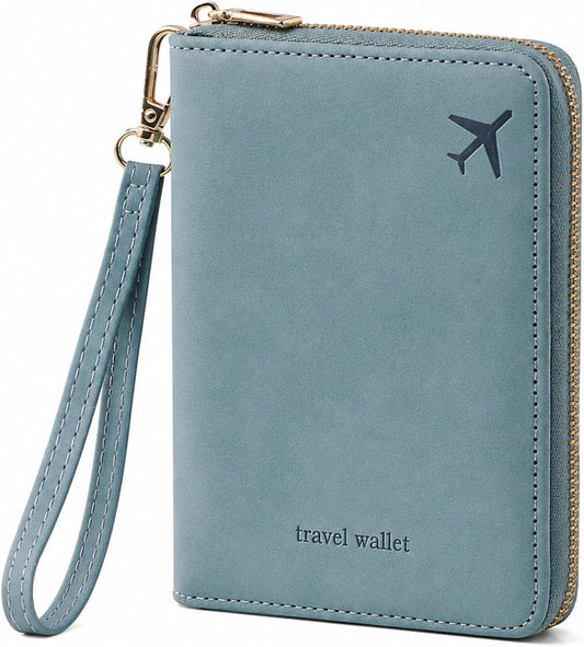 Travel Wallet Passport Holder, RFID Blocking Passport Cover with Zipper, Multi Compartment Travel Documents Organizer, Passport Book Protector with Card Slot, Passport Case for Women,Men,Family