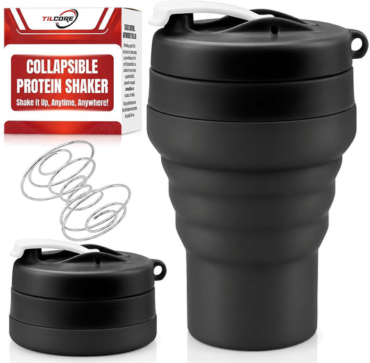 Collapsible Protein Shaker Bottle: 20 Oz Travel-Friendly Shaker Cup, Black