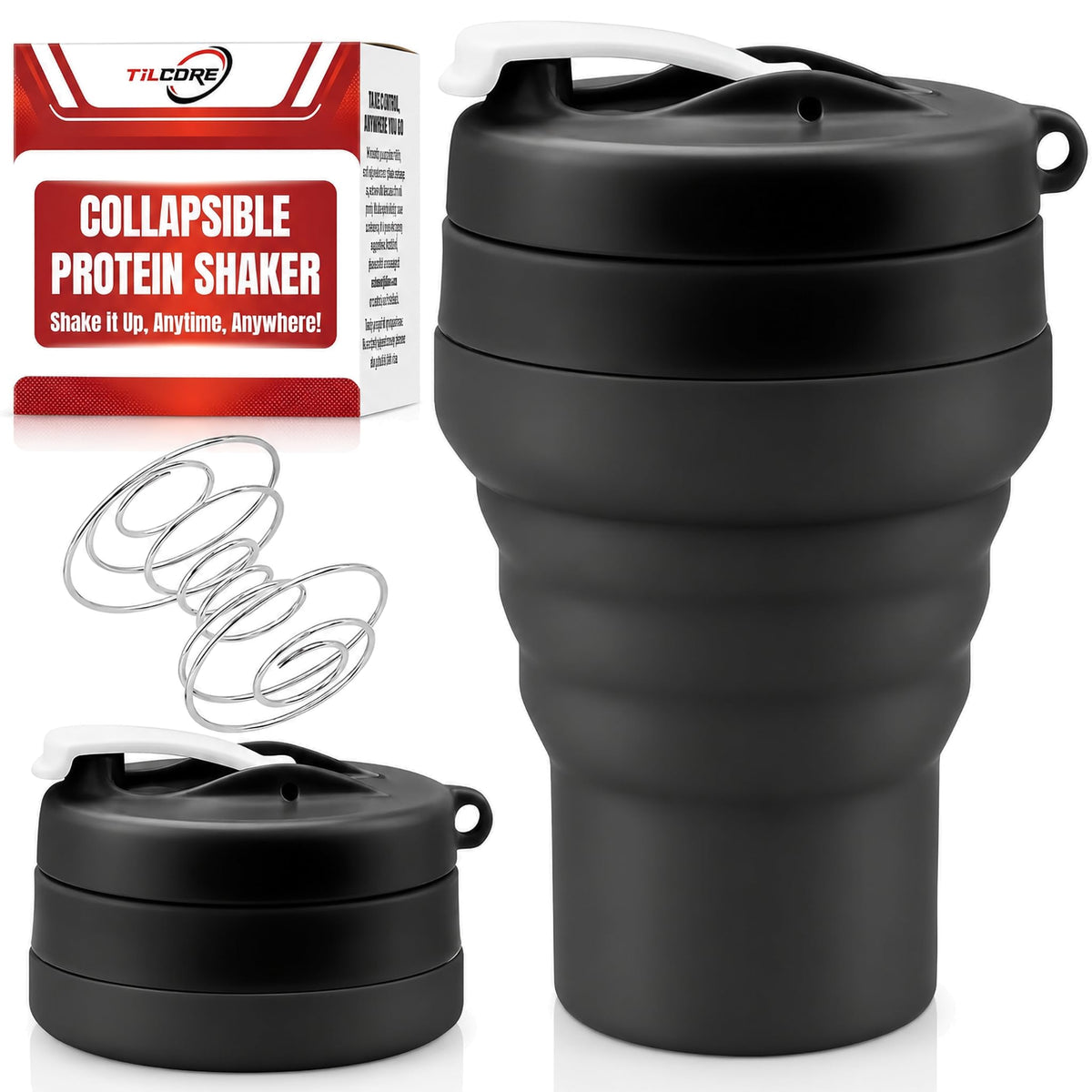 Collapsible Protein Shaker Bottle: 20 Oz Travel-Friendly Shaker Cup, Black