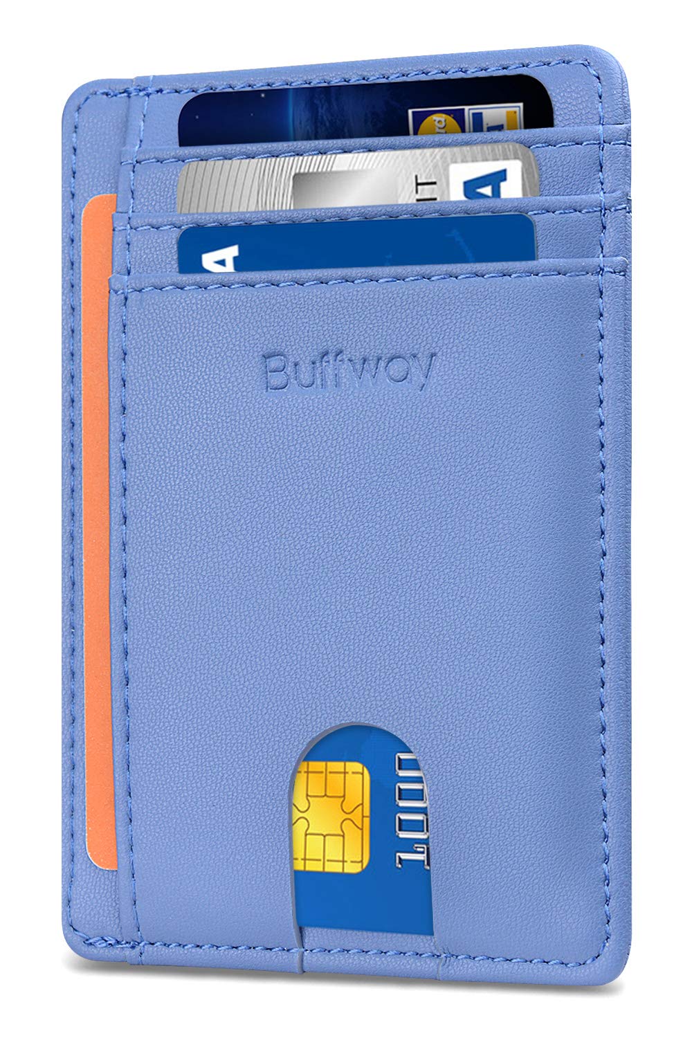 Buffway Slim Minimalist Front Pocket RFID Blocking Leather Wallets for Men and Women - Cross Black
