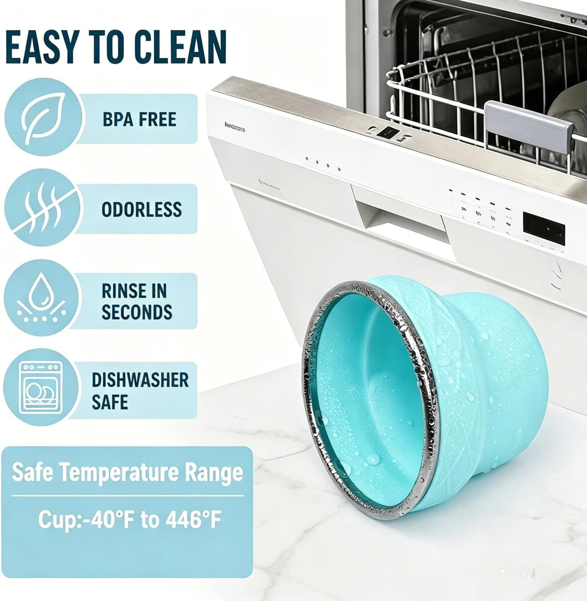 Collapsible Travel Cup 7oz Silicone Foldable Water Cup, Cute Ice Cream Cone Shape, Macaron Colors, BPA-Free with Lid - Portable Drinking Cup for Camping, Hiking & Outdoor Travel (Blue)