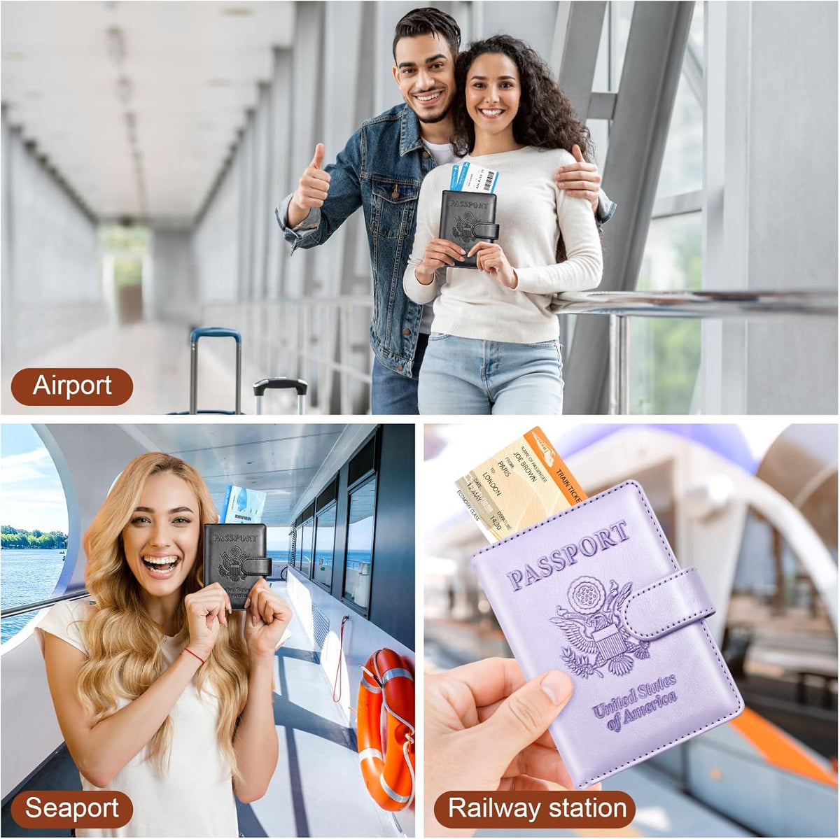 Herain Passport Holder for Travel Essentials, 2 Pcs Passport Holder Cover Case Travel Gifts Women Men Family, RFID Passports Book Card Holders Travels Cruise Accessories Must Haves