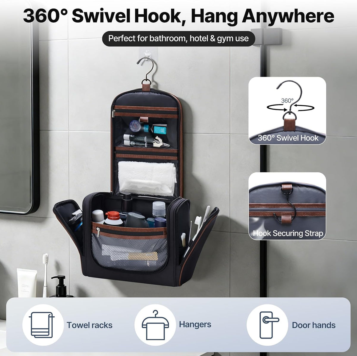 ZAHNI Men’s Hanging Toiletry Bag, Large Capacity Toiletry Organizer