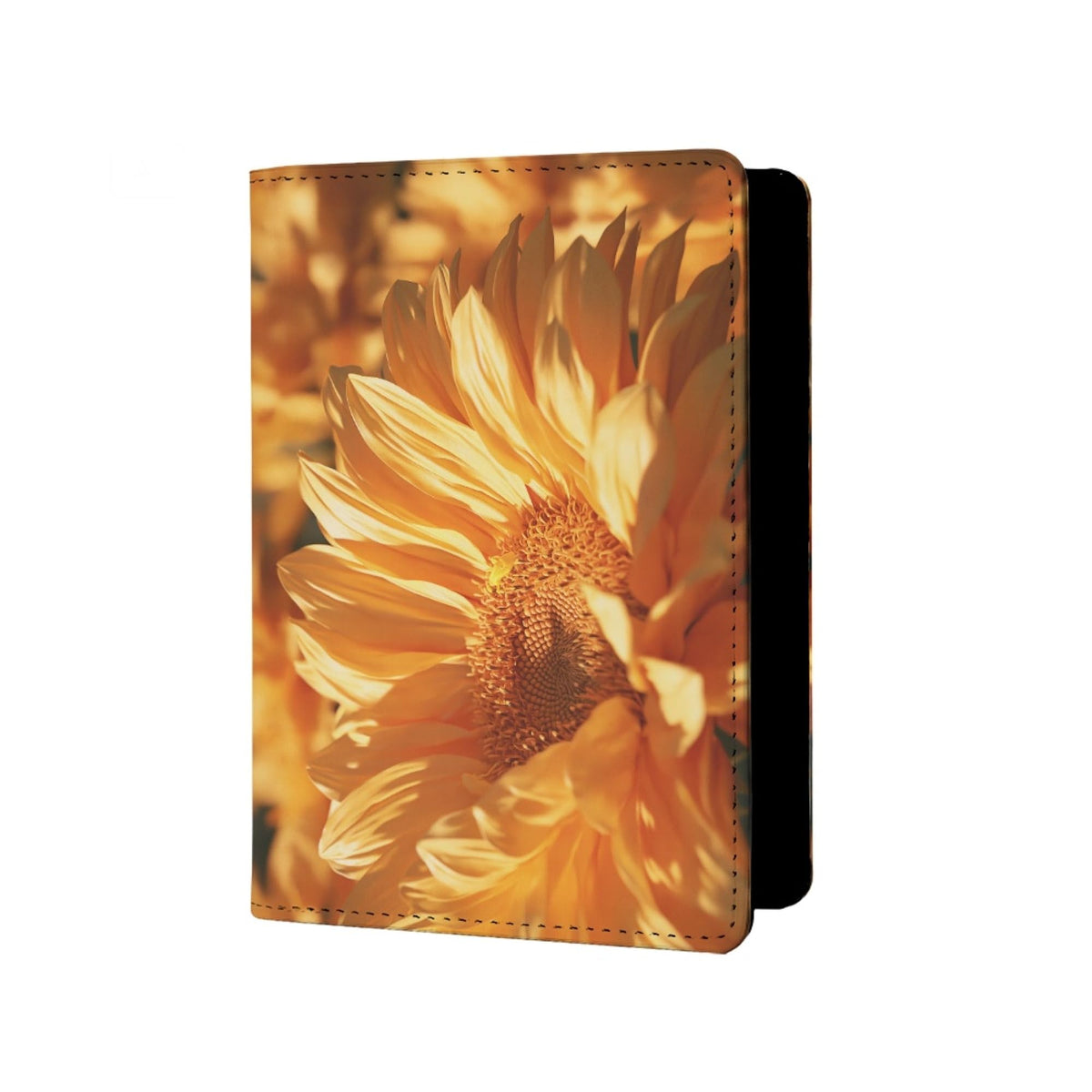 Oil Painting Floral Passport Holder for Travel Leather Womens Sunflower Passport Cover with Credit Card Slots Yellow Red Brown Onesize